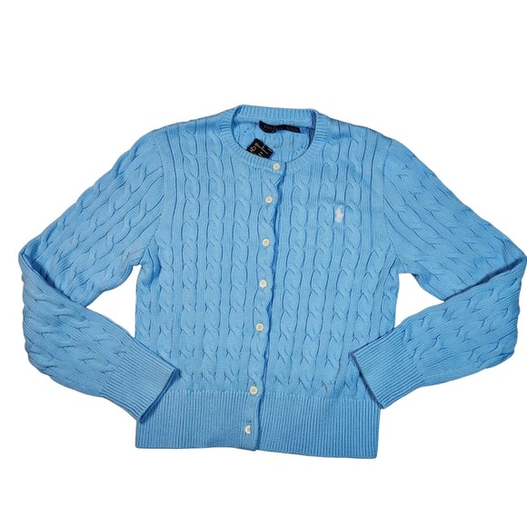 Polo Ralph Lauren Ariel Blue Cable Knit Button Cardigan Sweater XL $295 NWT - Picture 3 of 12